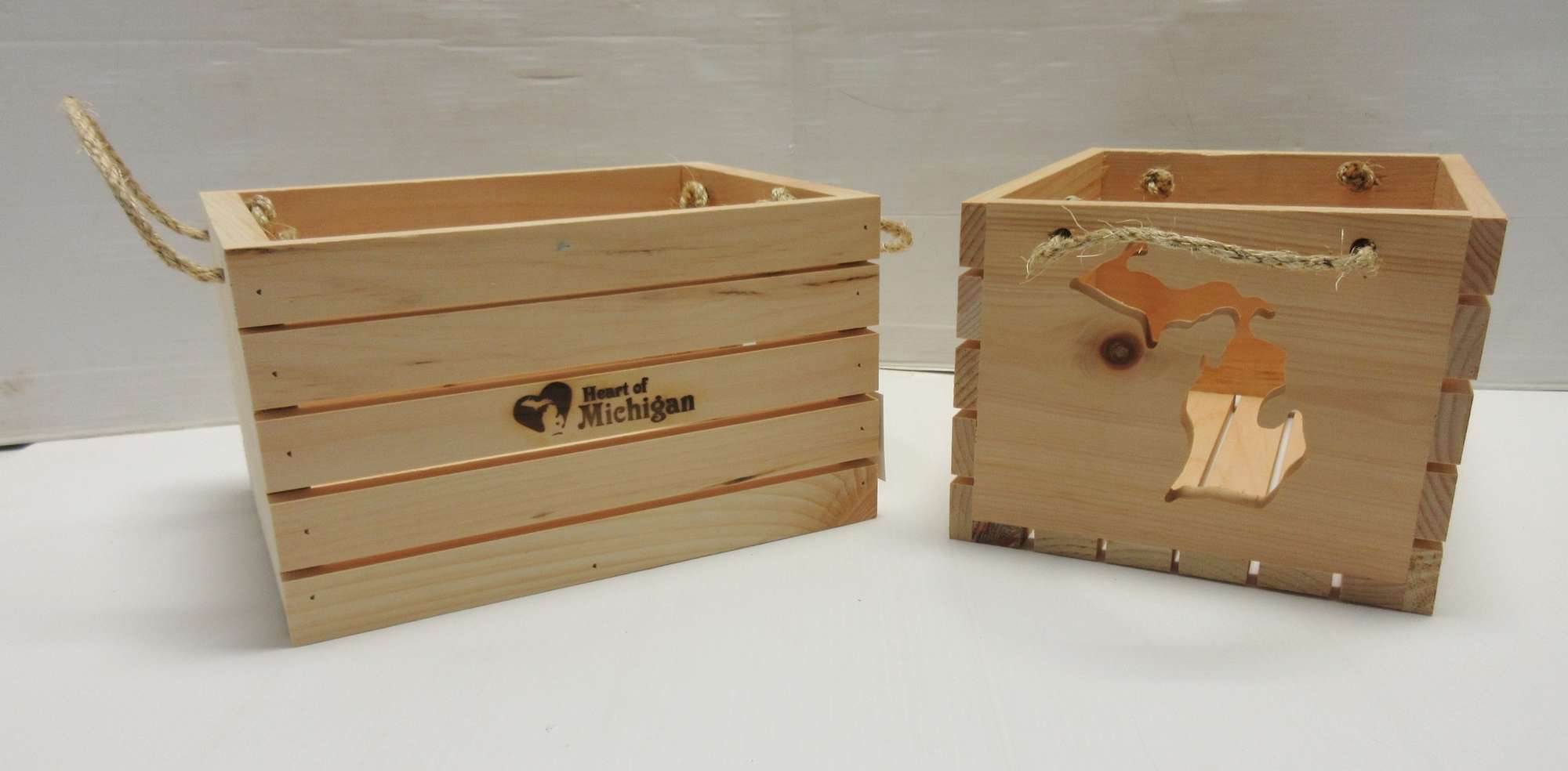 Albrecht Auctions 2 Wood Crates with Cutout of the 