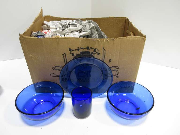 Cobalt Dinner Dishes, Made in Mexico, Include: (4) Dinner Plates, (4) Entre Plates, (4) Salad Plates, (3) Plates with Bowls, and (4) Small Glasses