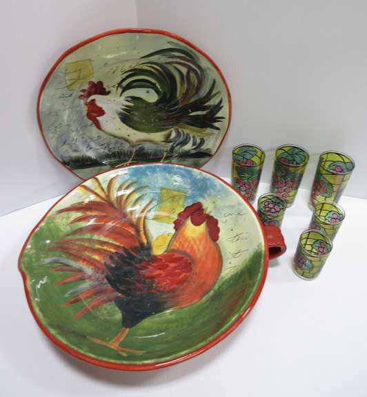 Albrecht Auctions 2 Large Decorative Chicken Rooster Plates