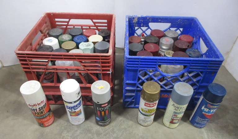 (2) Milk Crates Filled with 40 Cans of Spray Paints