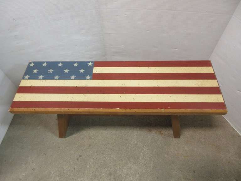 Pine Bench with American Flag Painted on It