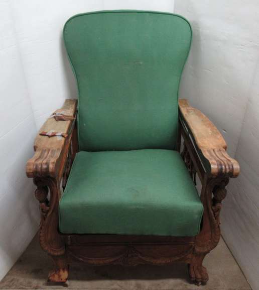 Antique Morris Reclining Wood Chair with Pull Out Footrest