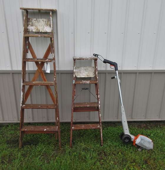 (2) Wooden Ladders, Up to 6'H; Garden Weasel; Pickaxe; Dandelion Picker; Hand Saw; Bulb Planter; Electric Edger, Works