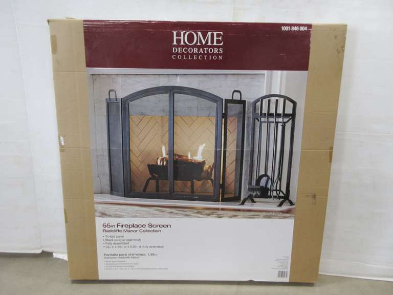 Home Decorators 55" Fireplace Screen, Tri-Fold Panel, Black Powder Coat Finish, Fully Assembled, Radcliffe Manor Collection