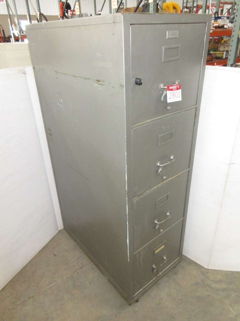 Albrecht Auctions Very Heavy Four Drawer Fireproof File Cabinet With Key Certifire Protection One Hour Exp Shaw Walker