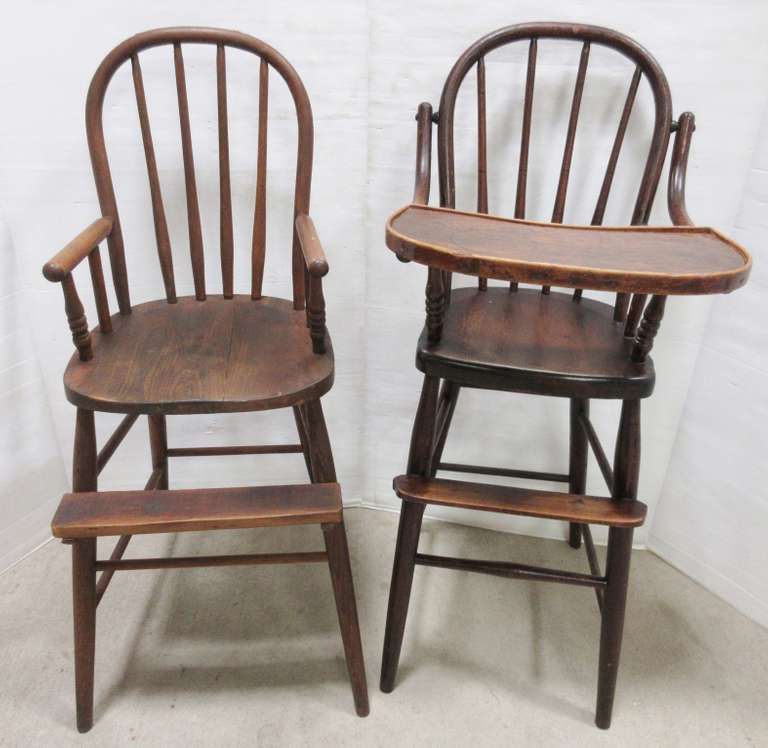 antique wooden high chair with wheels