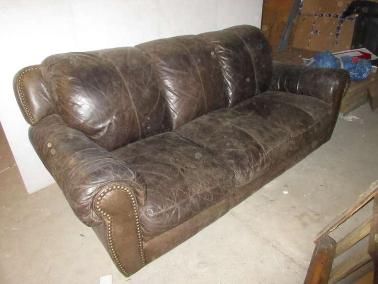 Leather Couch, Brown, Three Cushions are Not Removable, Matches Lot No. 9003