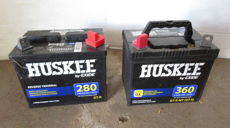 (2) Huskee Lawn Mower Batteries: 360 AMP, and 280 AMP, Untested, As Is