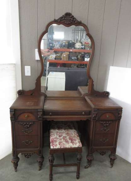 Antique Dresser with Mirror and Bench