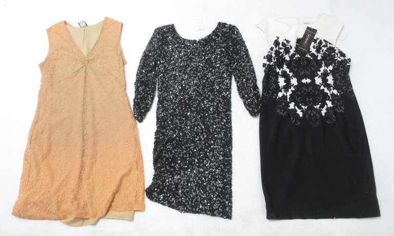 Sequin Dress, Saks Fifth Ave, Size Medium; Karin Stevens Dress, Size 8; Tan Lace Dress, SIze XL