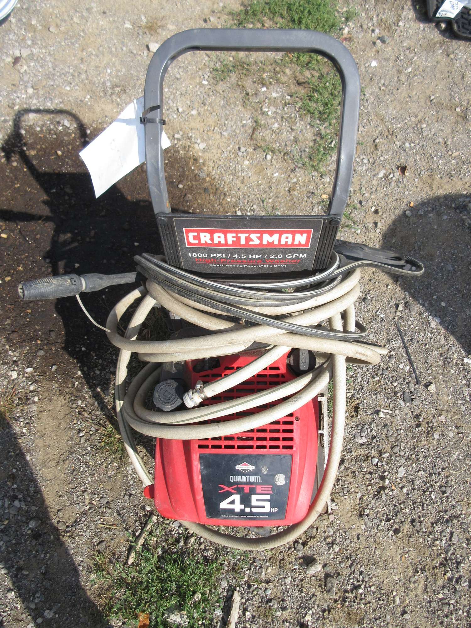 Albrecht Auctions | Craftsman Power Washer, 1800 PSI, 4.5 HP, 2.0 GPM