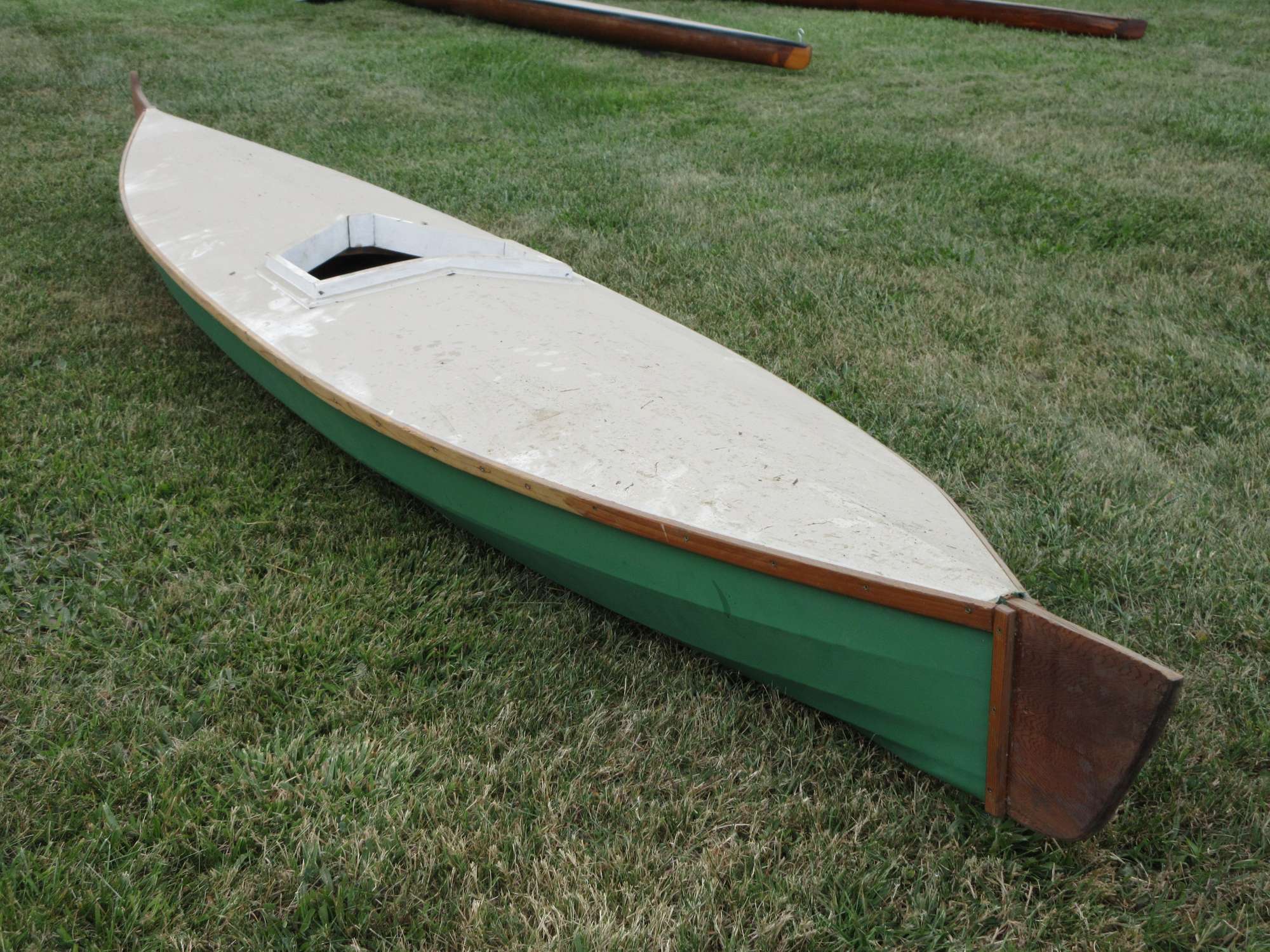 Albrecht Auctions Antique Wood Ribbed Canvas Covered Kayak with