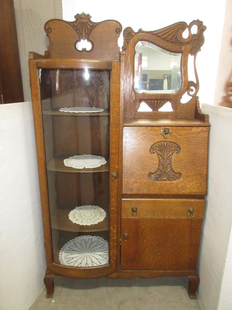 Albrecht Auctions Antique Drop Front Oak Secretary Desk Side