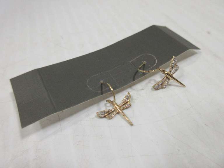 Delicate Diamond Dragonfly Gold Earrings, Ross Simons