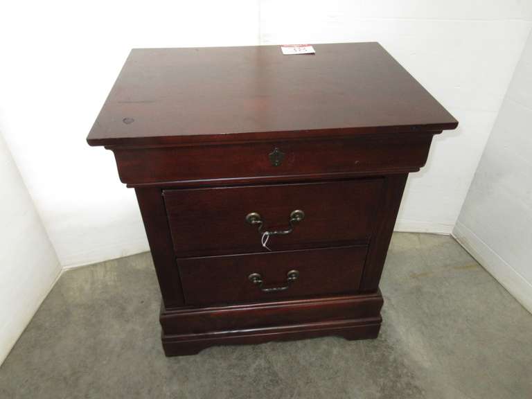 Dark Cherry Wood Three-Drawer Nightstand/End Table with Upper Smaller Secret Drawer with False Look Hardware, Matches Lot Nos. 35, 36, and 37