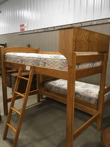 Solid Oak Custom Constructed Bunk Beds with Bookcase Headboards, Can be Separated or Placed Top and Bottom like Traditional Bunk Beds, Includes MattressES