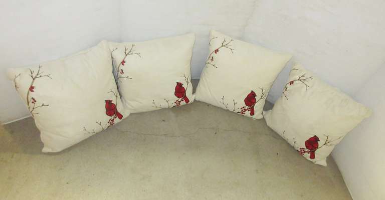 (4) Matching Decorative Pillows from Kohl's, Embroidered Cardinals