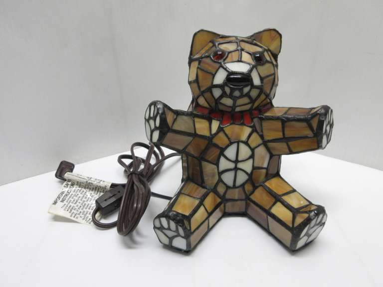 Stained Glass Teddy Bear Lamp, Great for Night Light, 15W Bulb