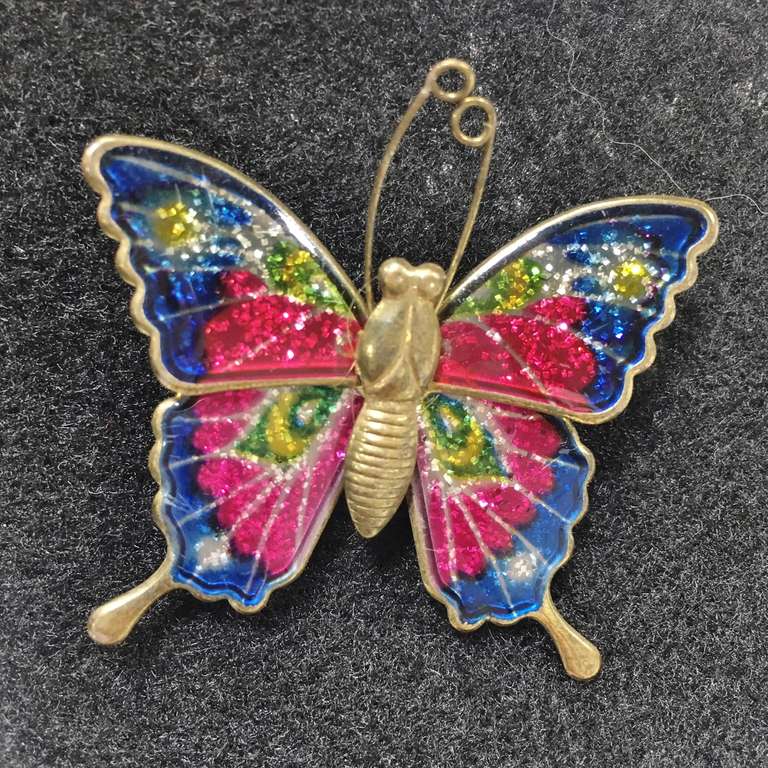 Sparkly Enameled Colorful Rainbow Butterfly Brooch