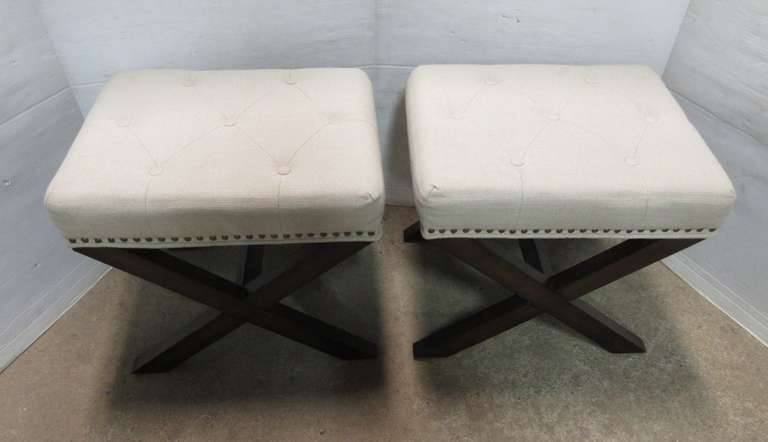 Set of (2) Small Cushioned Bench Chairs