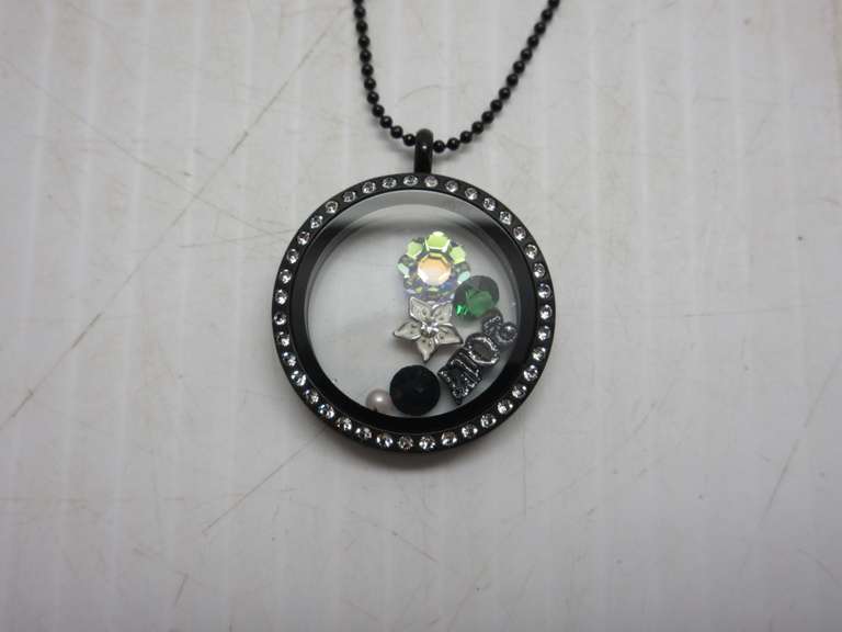 Black Metal Origami Owl Bead Ball Necklace and Locket with Charms