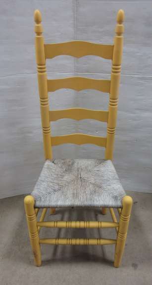 Wooden High Back Chair with Wicker Seat