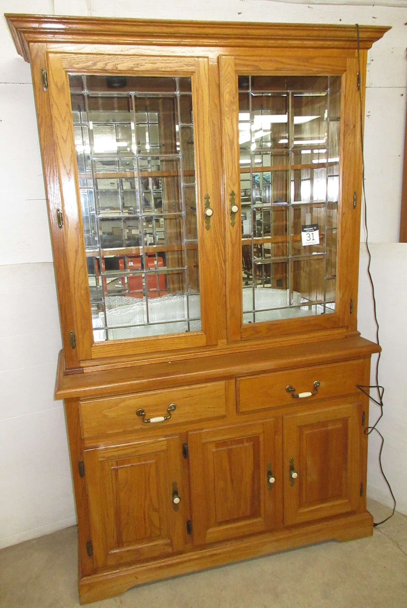 Albrecht Auctions | Oak Two-Piece Lighted China Cabinet ...