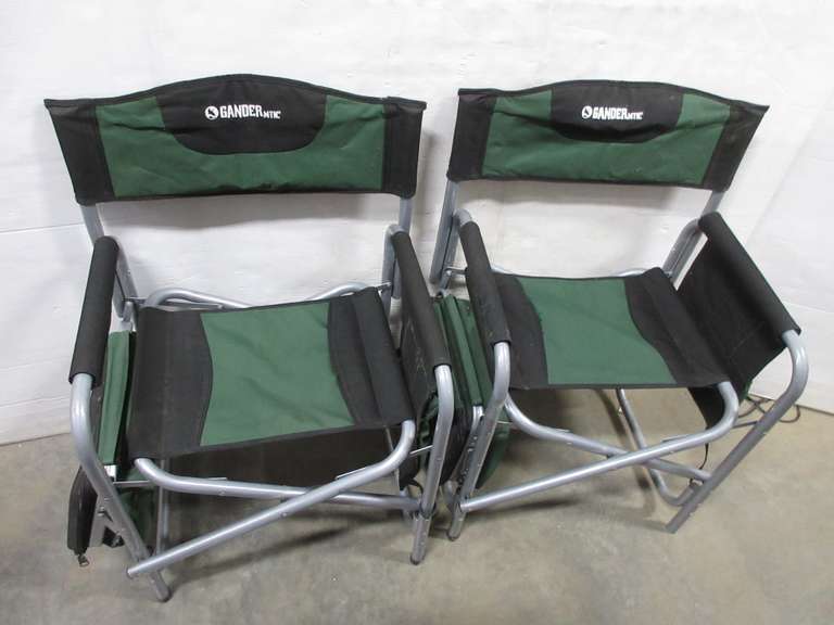 (2) Folding Camping Chairs by Gander Mountain, One Side with Flip-Up Insulated Cooler with Cup Holder, Other Side has Storage Compartments