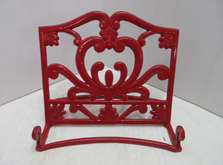 Red Enamel Ornate Cast Iron Cookbook/Book Stand