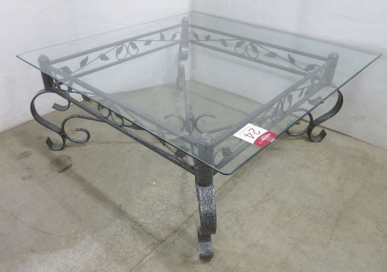 Large Wrought Iron Leaf Design Glass Top Coffee Table