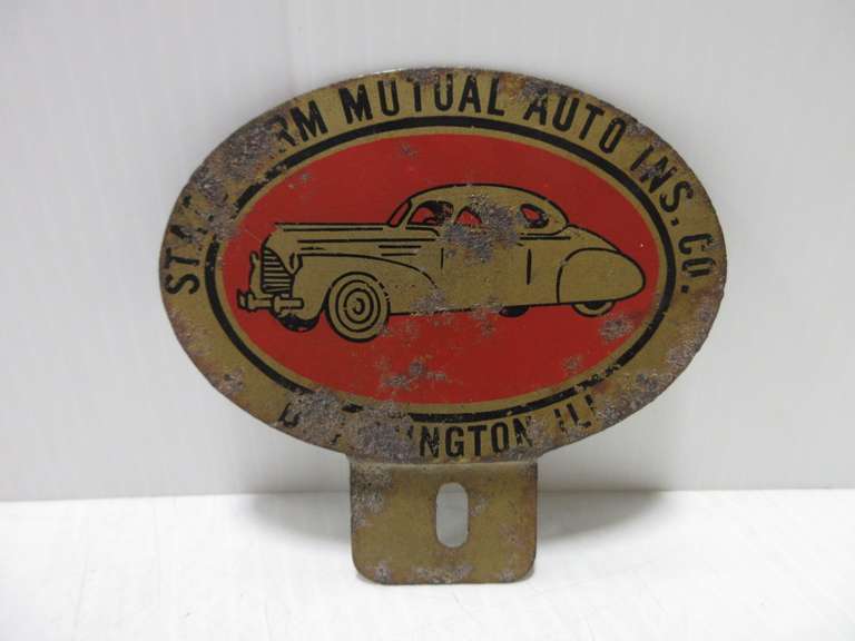 Antique License Plate Topper, "State Farm Mutual Auto Insurance Co., Bloomington, IL"