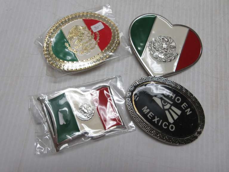 Mexico Belt Buckles: 3- Mexican Flag, 1- Hecho en Mexico (Made in Mexico)