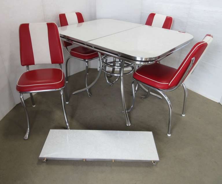 1950s Kitchen Master Chrome Table and Chairs with Leaf, Not a Reproduction