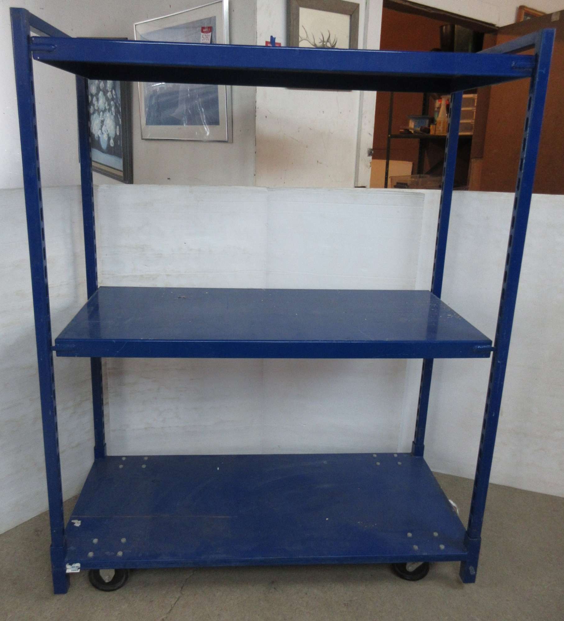 Albrecht Auctions Heavy Duty Blue Metal Shelf on Rollers