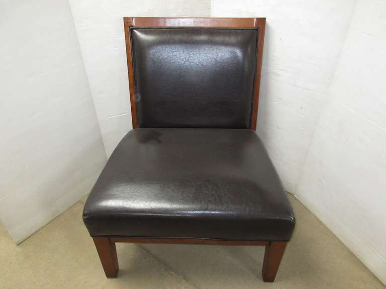 Wood and Leather Wide Living Room Chair, Matches Lot No. 61