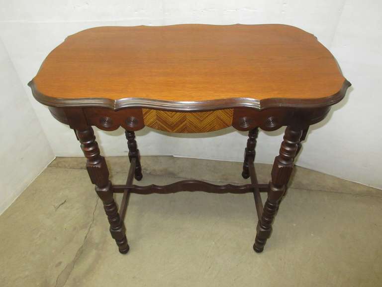 Old Table with Six Legs from the 1920s, Lacquer Side and Polyurethane Top with Leg Levelers