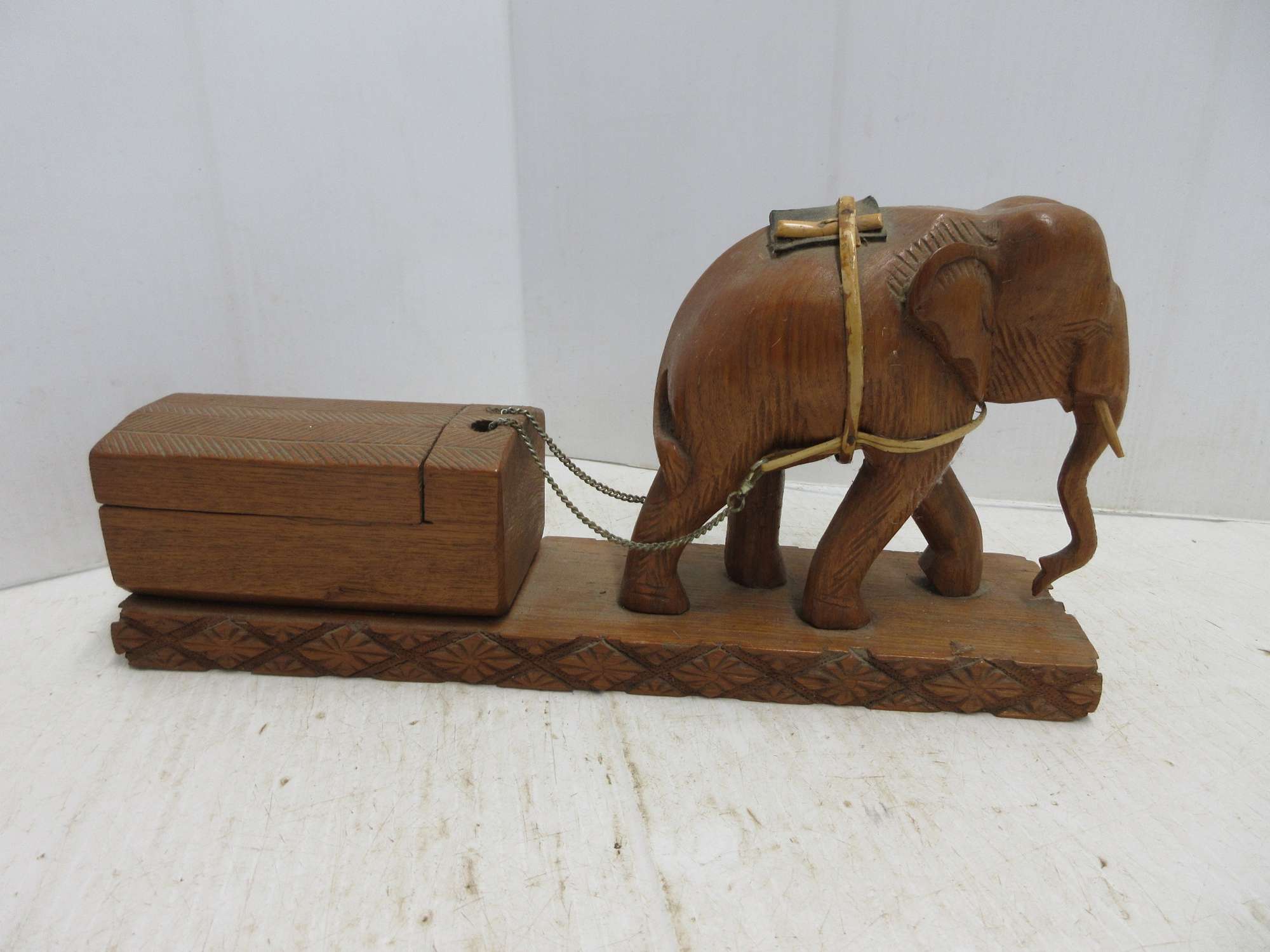 Albrecht Auctions | Older Elephant Pulling Storage Box, All Wood
