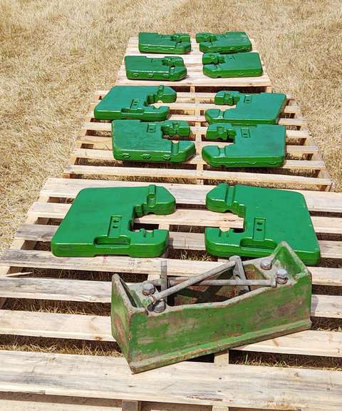 (10)-John Deere Suitcase Weights, Part Number R51680, 100 lbs. Each; and (1)-John Deere Front Mounting Bracket, Off a 4430 Series Tractor, Part Number R53614, Weighs Approx. 100 lbs.