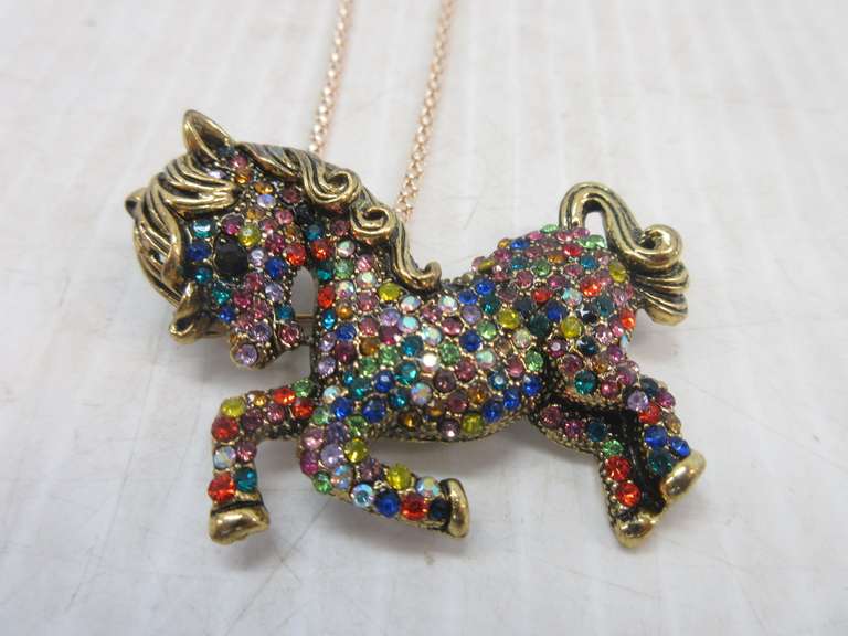 Multi-Color Rhinestone Horse Brooch/Necklace, Betsey Johnson