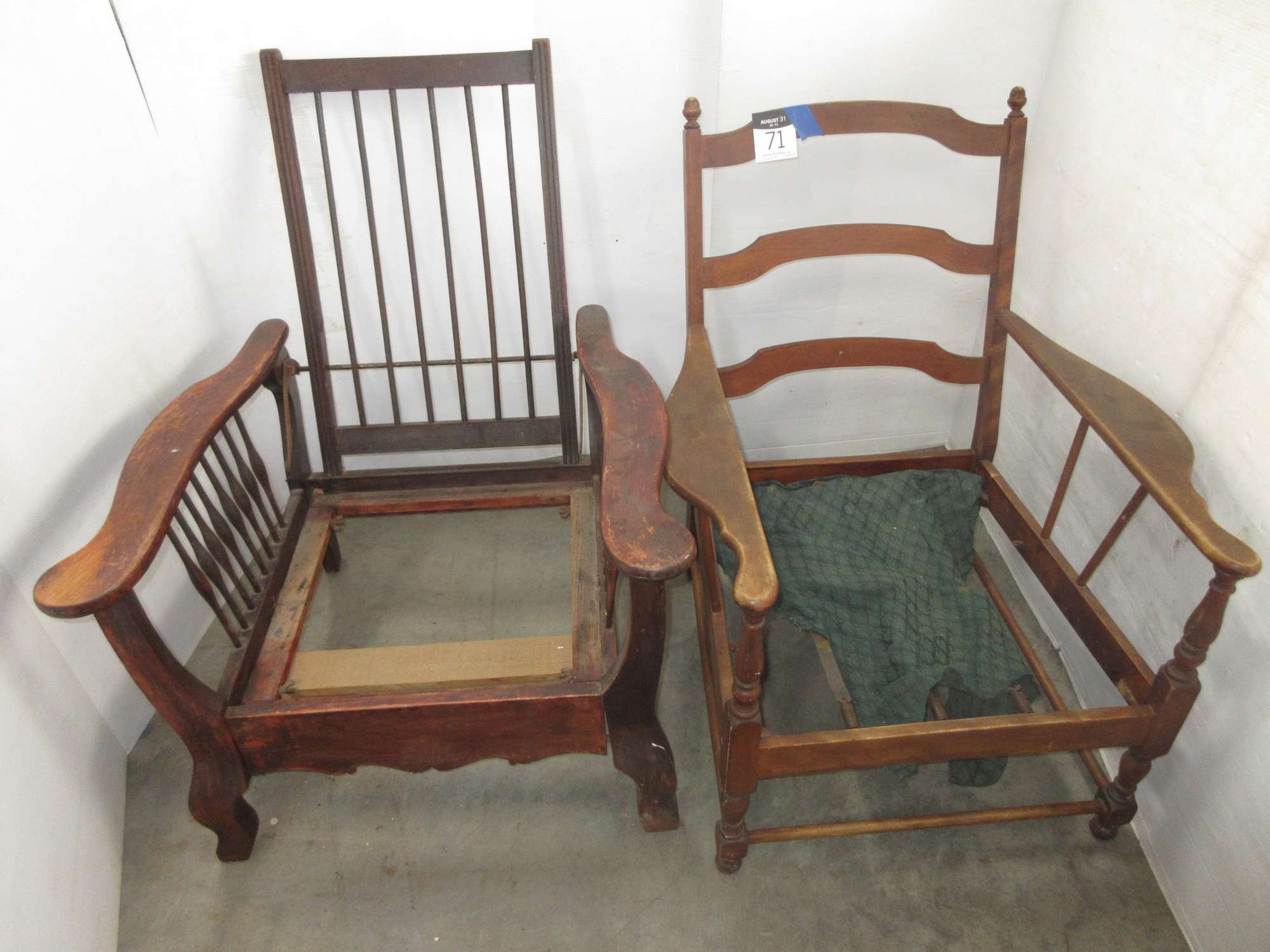Albrecht Auctions Antique Wood Recliner and a Wooden Chair
