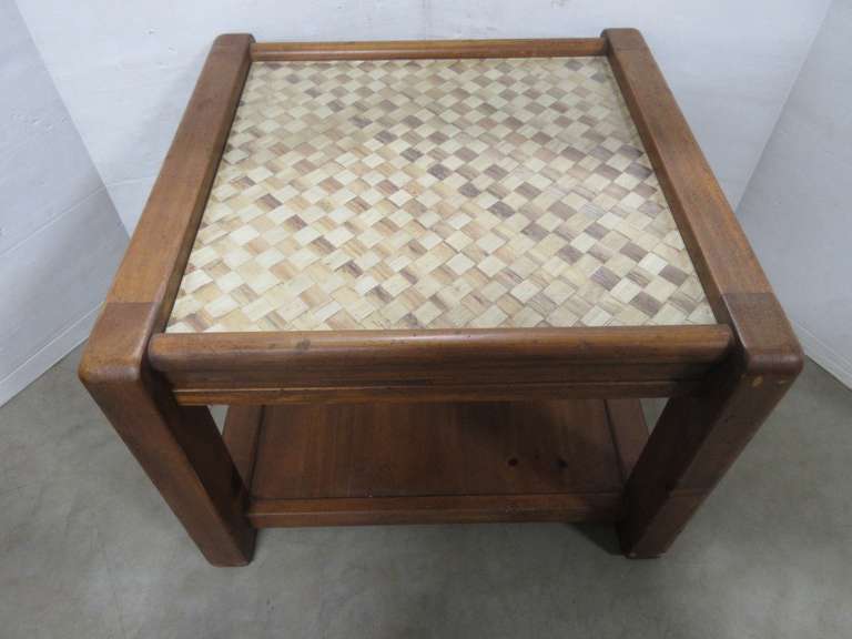 Coffee Table with Glass on Top, Heavy Wood Construction, Solid Original Distressed Finish, Matches Lot Nos. 119 and 121