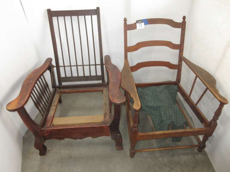 Antique Wood Recliner and a Wooden Chair