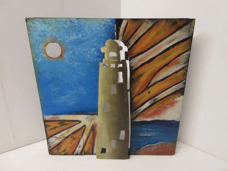 Metal Artwork of Lighthouse, Purchased from Art Gallery in Ixtapa, Mexico, Signed by Artist