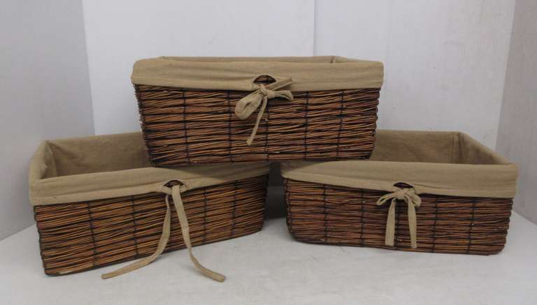 (3) Wicker Baskets with Fabric Liners