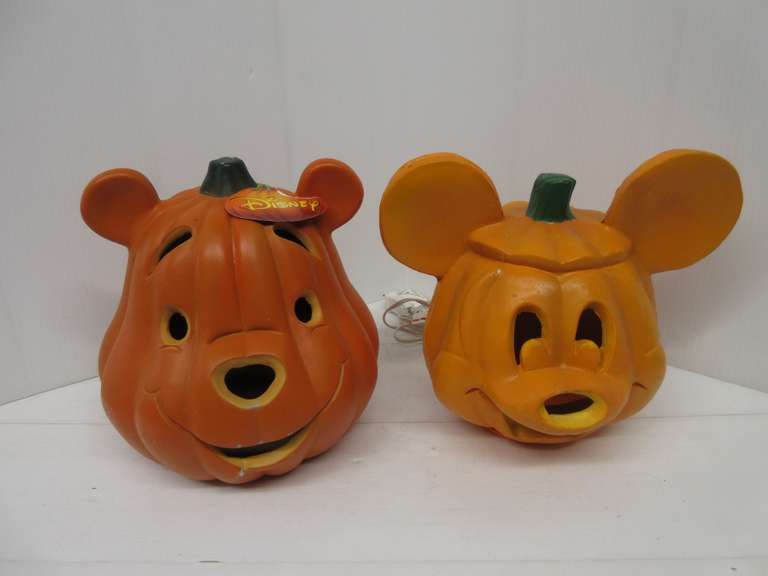 (2) Light-Up Disney Pumpkins: 1- Pooh, New; 1- Mickey Mouse