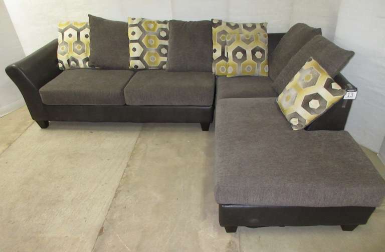 Large L-Shaped Gray Living Room Sofa Sectional with Matching Throw Pillows, Two Pieces