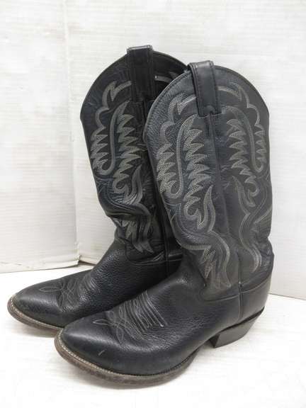 Mens Black Leather Justin Cowboy Boots, Size 7 1/2D