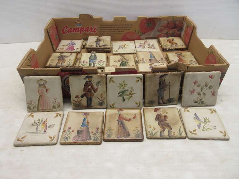 (46) Hand Painted Ceramic Tiles and Dutch/German Figures, Architectural Salvage, Unsure of Age