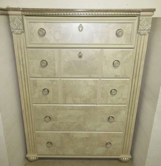 Ashley Furniture Saveaha Collection Tall Five-Drawer Bedroom Dresser, Very Ornate Design, Matches Lot No. 3, 5, and 6