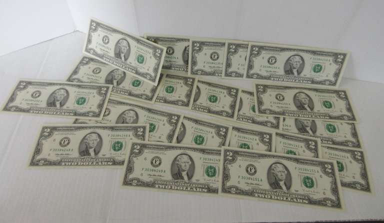 (20) 1995 $2 Green Seals, Consecutive Numbers